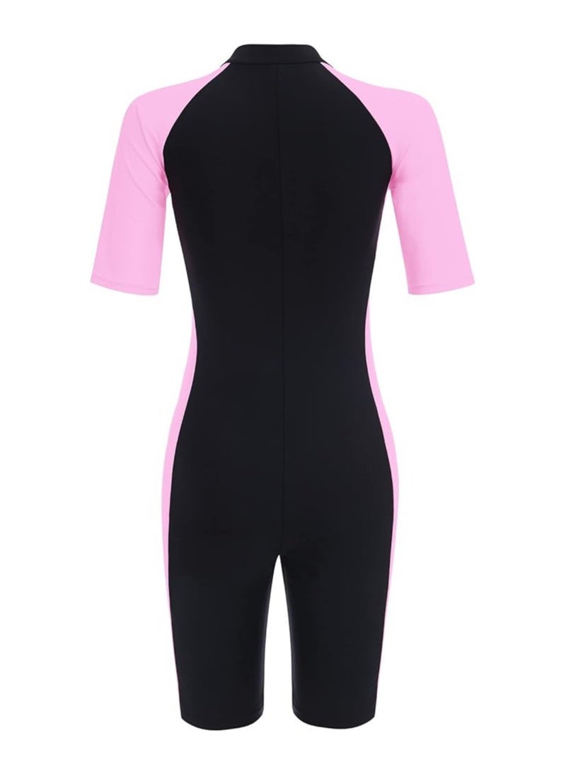 نادانباو Breathable Sports Surfing Suit For Swimming, Short-Sleeved Wetsuit Set for Women, One-Piece Swimsuit, Quick-Drying Front Zip, for Diving Snorkeling Surfing Swimming - Image 4