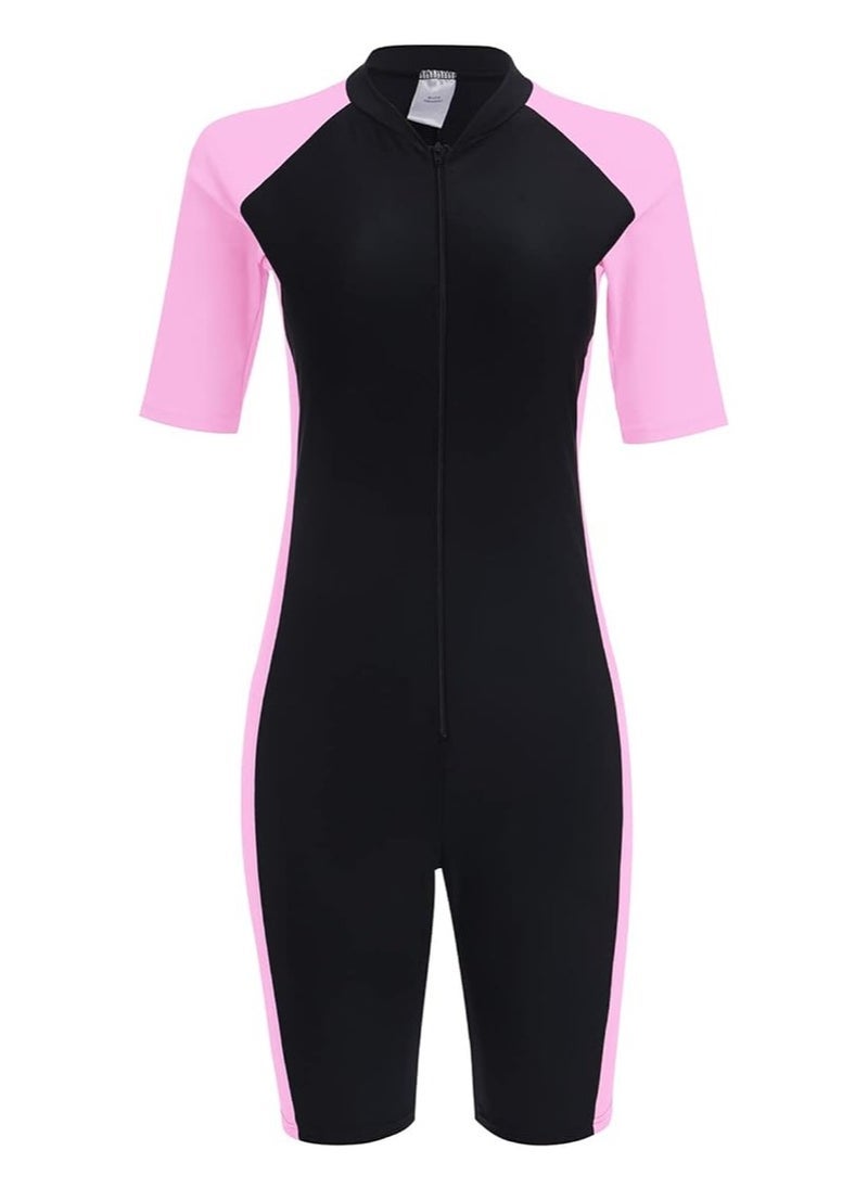 نادانباو Breathable Sports Surfing Suit For Swimming, Short-Sleeved Wetsuit Set for Women, One-Piece Swimsuit, Quick-Drying Front Zip, for Diving Snorkeling Surfing Swimming - Image 2
