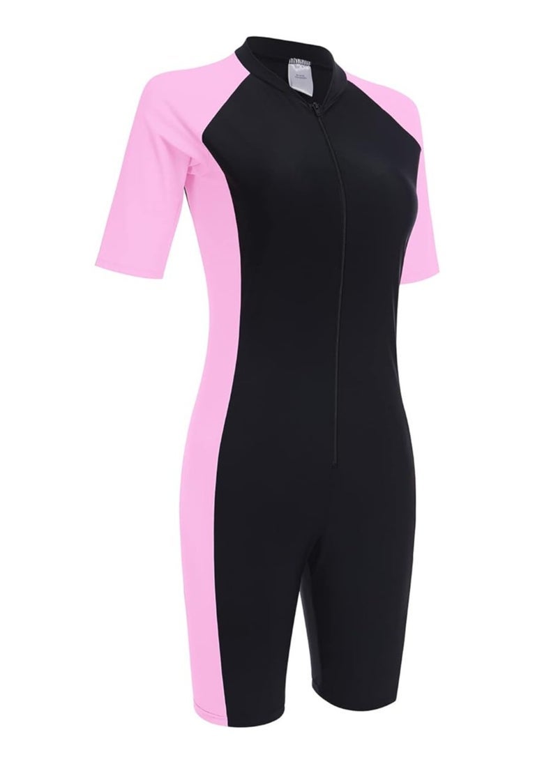 نادانباو Breathable Sports Surfing Suit For Swimming, Short-Sleeved Wetsuit Set for Women, One-Piece Swimsuit, Quick-Drying Front Zip, for Diving Snorkeling Surfing Swimming - Image 3