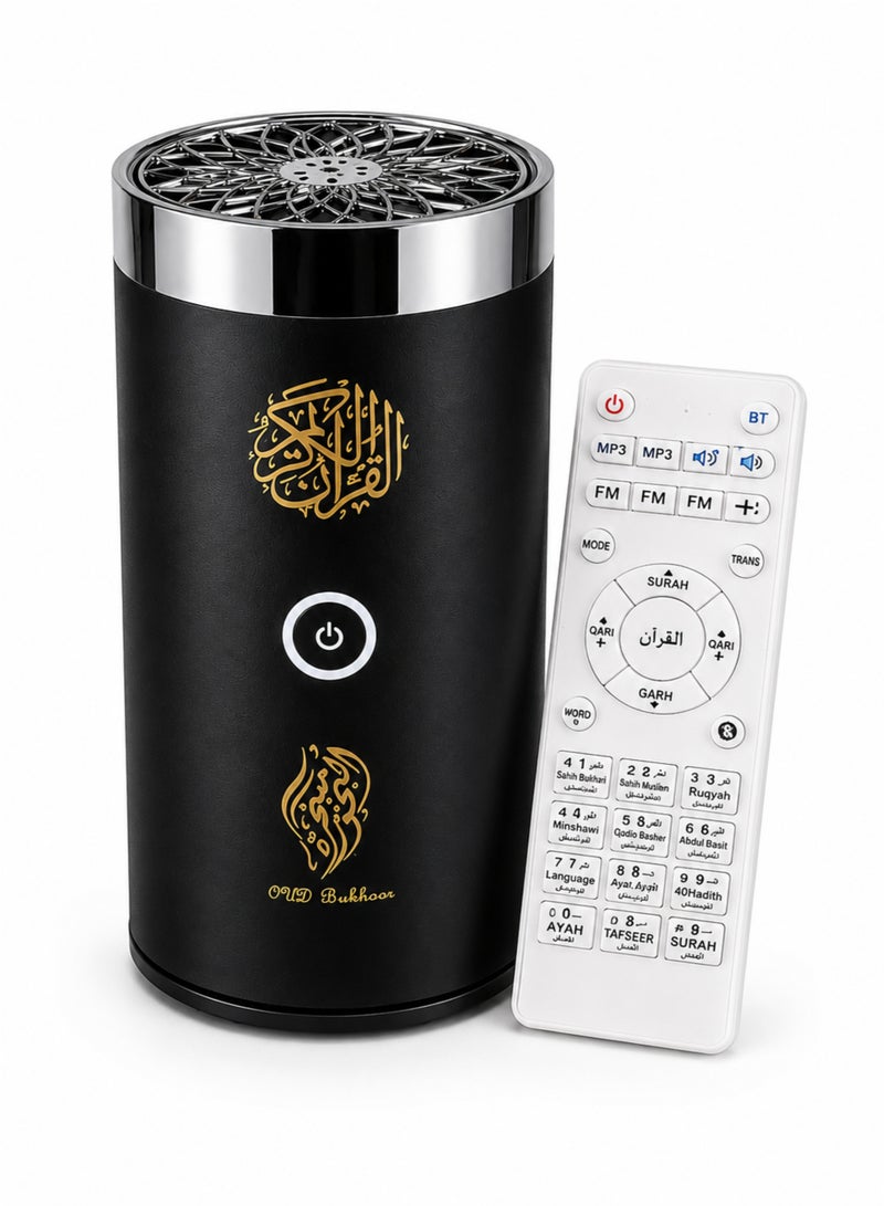 مبخرة بخور ذكية محمولة للسيارة مع مصحف كامل، مكبر صوت بلوتوث، جهاز تحكم عن بعد، موديل SQ-600، لون أسود - Image 1