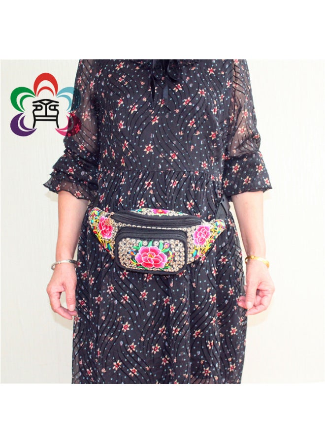 Ethnic Style Bag Embroidered Waist Bag Ladies Small Coin Purse Mobile Phone Bag Manufacturers Wholesale-Color:Sunflower-Dimensions:Safflower
