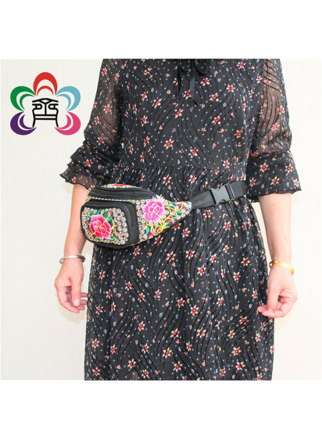 Ethnic Style Bag Embroidered Waist Bag Ladies Small Coin Purse Mobile Phone Bag Manufacturers Wholesale-Color:Sunflower-Dimensions:Safflower
