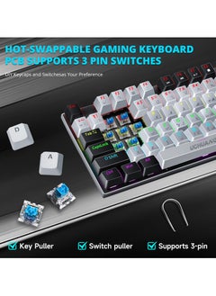 UCHUANG English Arabic Mechanical Gaming Keyboard with RGB LED Rainbow Backlit,Hot Swappable,Quick Response USB Wired Waterproof 87 Keys Keyboard for Windows/MacOS/Android PC Gamers - Grey Black(Blue Switch)  - Image 2