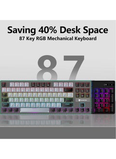 UCHUANG English Arabic Mechanical Gaming Keyboard with RGB LED Rainbow Backlit,Hot Swappable,Quick Response USB Wired Waterproof 87 Keys Keyboard for Windows/MacOS/Android PC Gamers - Grey Black(Blue Switch)  - Image 3
