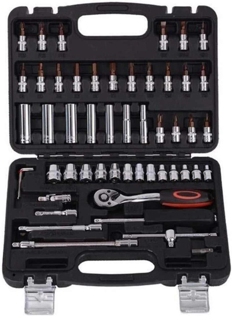 GGOOT 53pcs 1/4" Socket Ratchet Car Repair Tool Case Precision Sleeve Universal Joint Hardware Kit Auto Repairing Hand Wrench Tool Set Hardware Tool Kits - Image 1