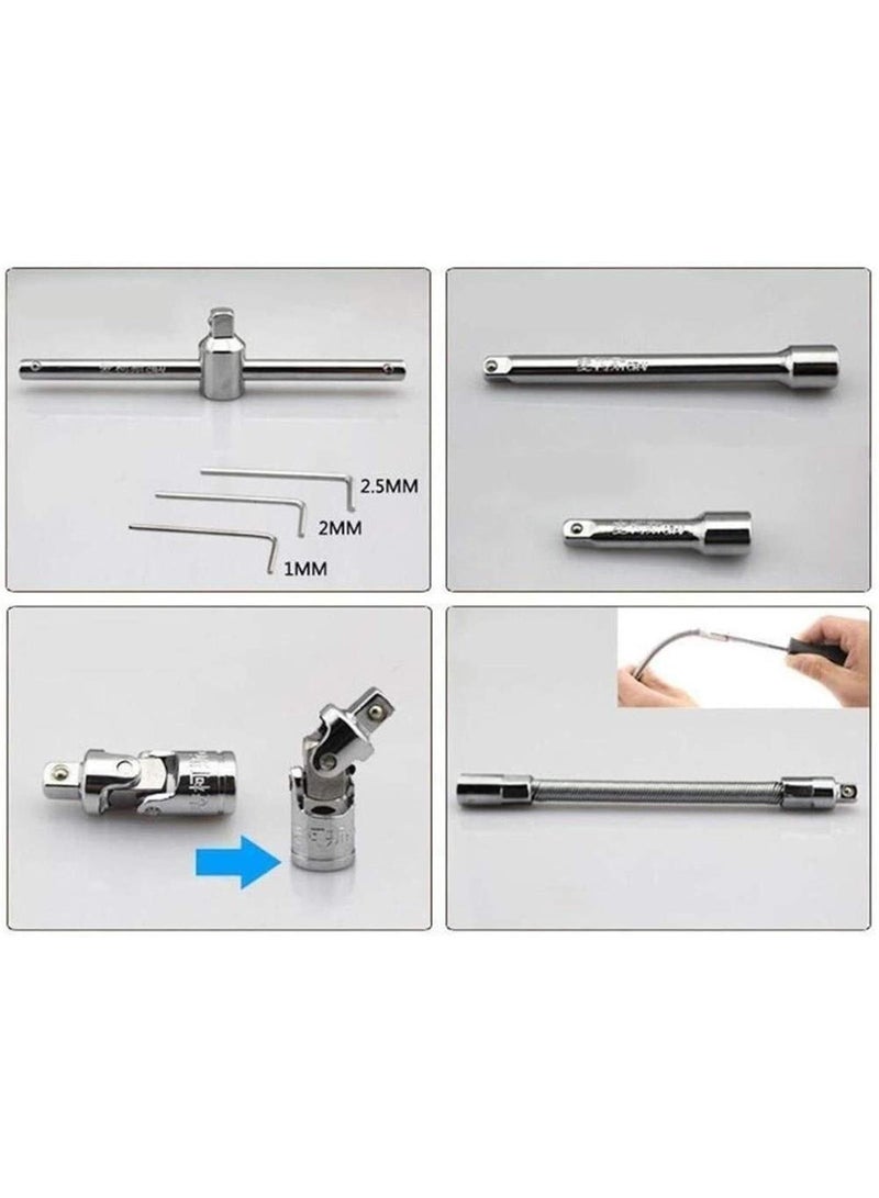 GGOOT 53pcs 1/4" Socket Ratchet Car Repair Tool Case Precision Sleeve Universal Joint Hardware Kit Auto Repairing Hand Wrench Tool Set Hardware Tool Kits - Image 3