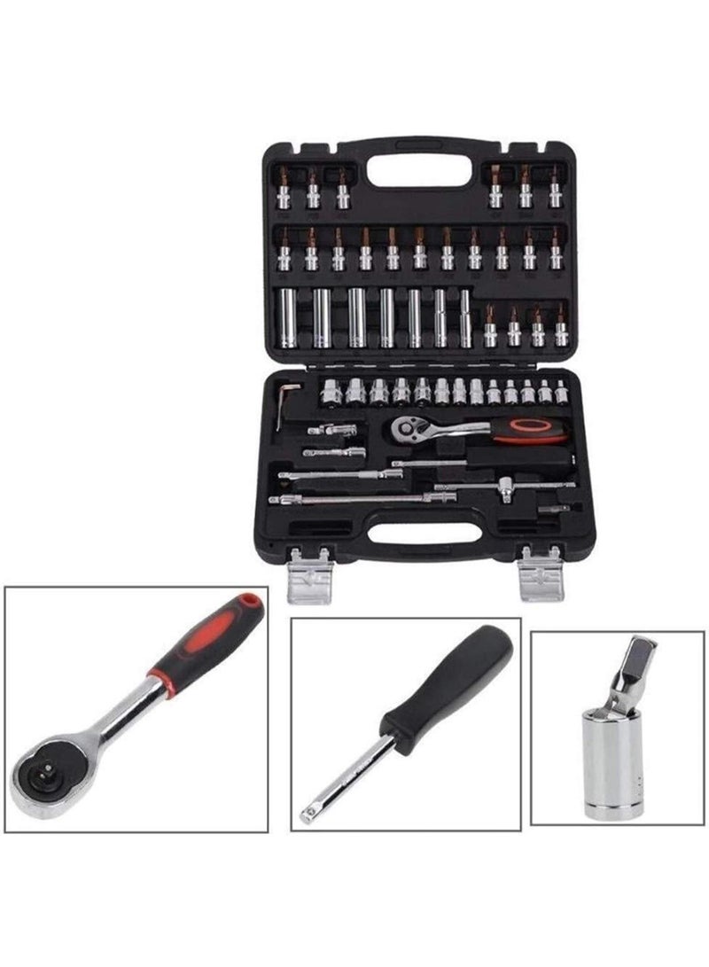 GGOOT 53pcs 1/4" Socket Ratchet Car Repair Tool Case Precision Sleeve Universal Joint Hardware Kit Auto Repairing Hand Wrench Tool Set Hardware Tool Kits - Image 5