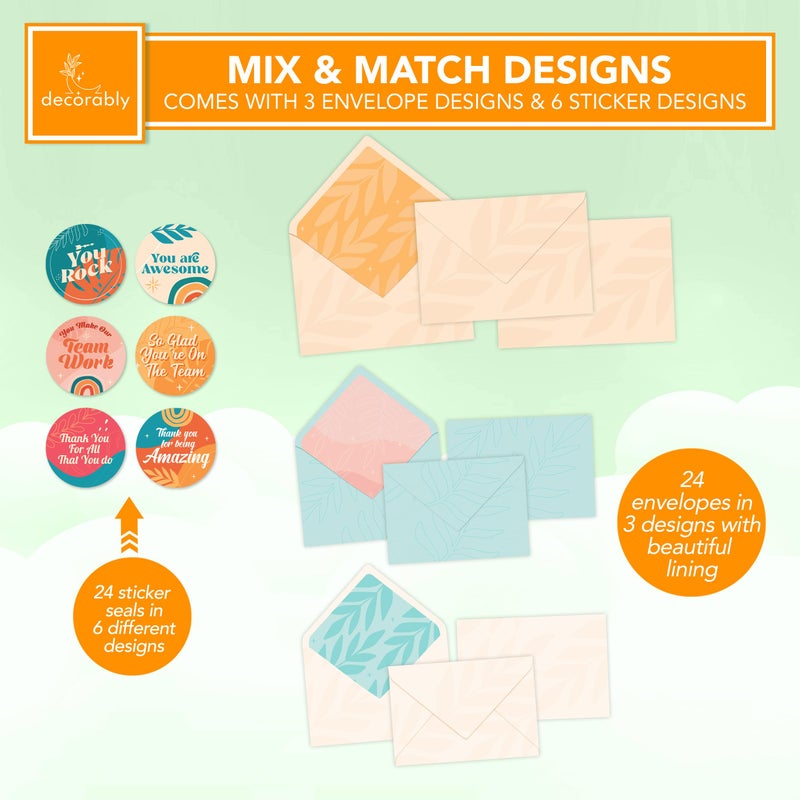 Decorably 24 Pack 6x4in Employee Appreciation Cards with Envelopes and Stickers, 6 Retro Designs Staff Appreciation Cards, Blank Inside - Promotion, Recognition, Work Anniversary - Image 4