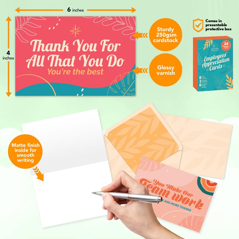 Decorably 24 Pack 6x4in Employee Appreciation Cards with Envelopes and Stickers, 6 Retro Designs Staff Appreciation Cards, Blank Inside - Promotion, Recognition, Work Anniversary - Image 3