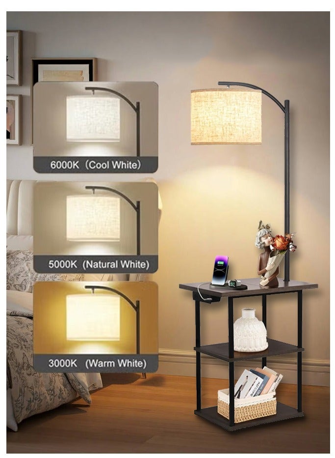 Tiokkss Floor Lamp with offee Table, End Tables with Charging Station(USB & Type-C & AC Port), 3 Color Temperatures 9W LED Bulb, Modern Shelves Side Table for Bedroom, Living Room - Image 1