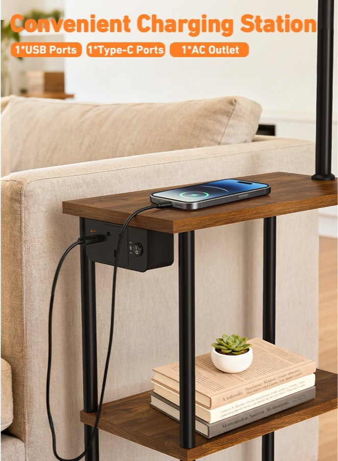 Tiokkss Floor Lamp with offee Table, End Tables with Charging Station(USB & Type-C & AC Port), 3 Color Temperatures 9W LED Bulb, Modern Shelves Side Table for Bedroom, Living Room - Image 2