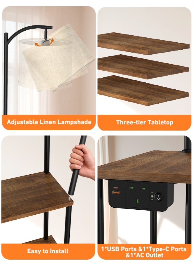 Tiokkss Floor Lamp with offee Table, End Tables with Charging Station(USB & Type-C & AC Port), 3 Color Temperatures 9W LED Bulb, Modern Shelves Side Table for Bedroom, Living Room - Image 3