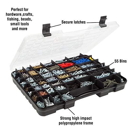 Stalwart - 75-ST6073 Portable Storage Case with Secure Locks and 55 Small Bin Compartments for Hardware, Screws, Bolts, Nuts, Nails, Beads, Jewelry and More by Black - Image 3