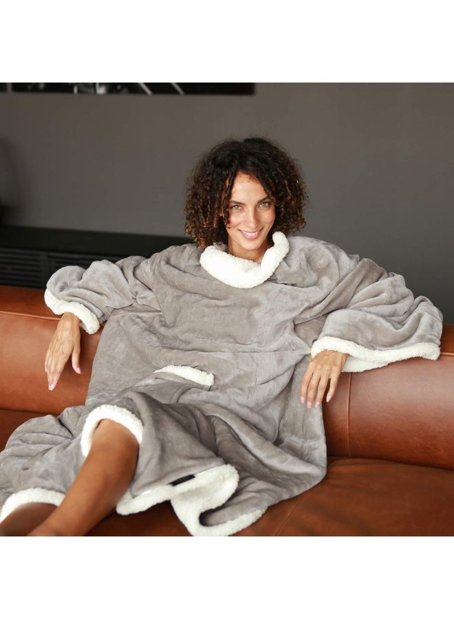 Catalonia بطانية شيربا من الفليس مع أكمام وجيب، بطانية دافئة قابلة للارتداء للبالغين، 72 × 55 - Image 3