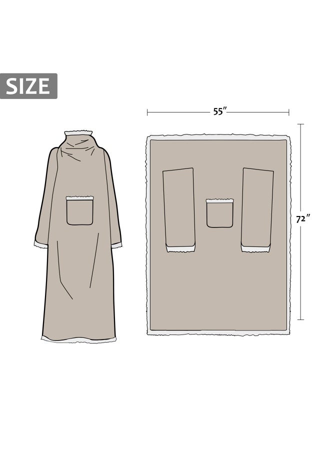 Catalonia بطانية شيربا من الفليس مع أكمام وجيب، بطانية دافئة قابلة للارتداء للبالغين، 72 × 55 - Image 4