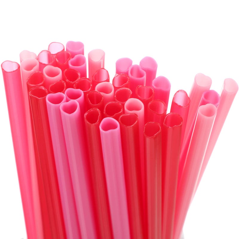Zopeal 180 Pieces Valentines Heart Shaped Pink Plastic Straws Cute Drinking Straws for Valentine Cocktail Birthday Party Bridal Shower Wedding Supplies RedRose RedPink