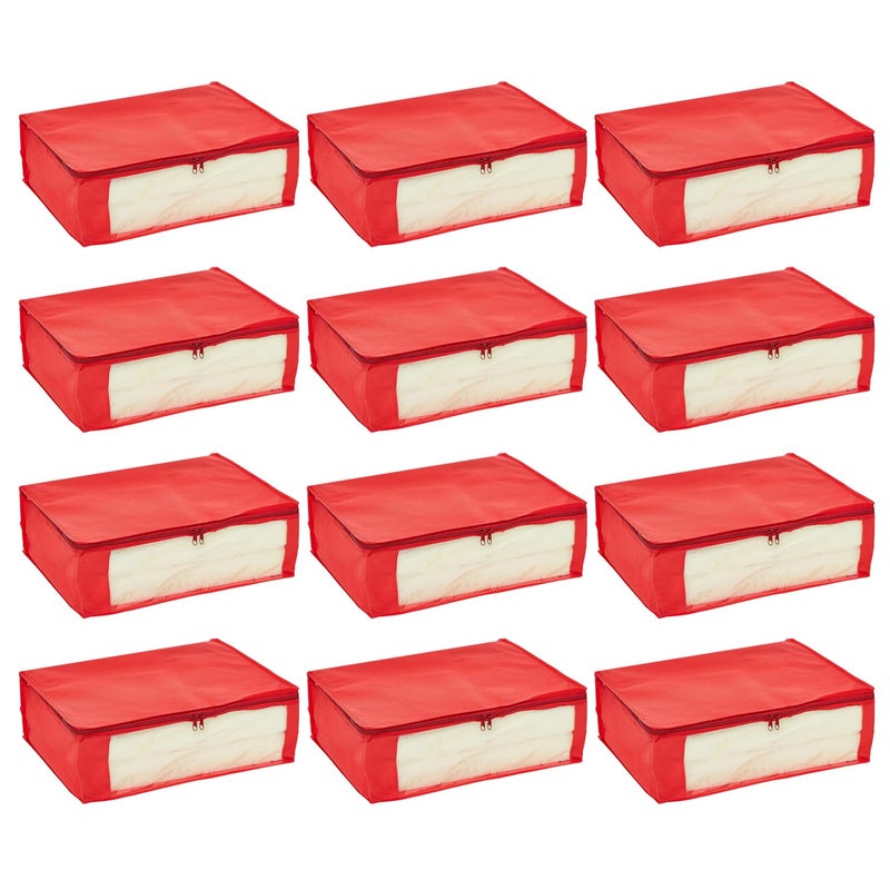 Kuber Industries Kuber Industries Clothes Organizer For Wardrobe Pack of 12 Storage Organizer For Saree Shirts Salwar Suit Clothes Lehanga Dress Organizer For Wardrobe Saree Covers With Zip Red - Image 1