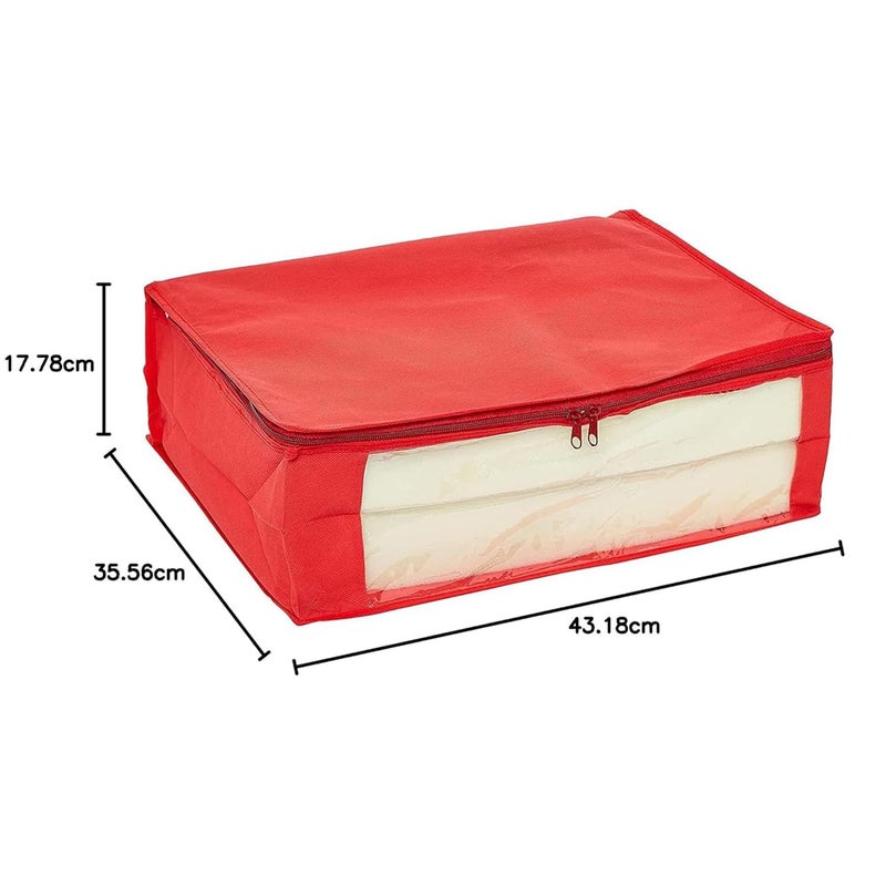Kuber Industries Kuber Industries Clothes Organizer For Wardrobe Pack of 12 Storage Organizer For Saree Shirts Salwar Suit Clothes Lehanga Dress Organizer For Wardrobe Saree Covers With Zip Red - Image 5
