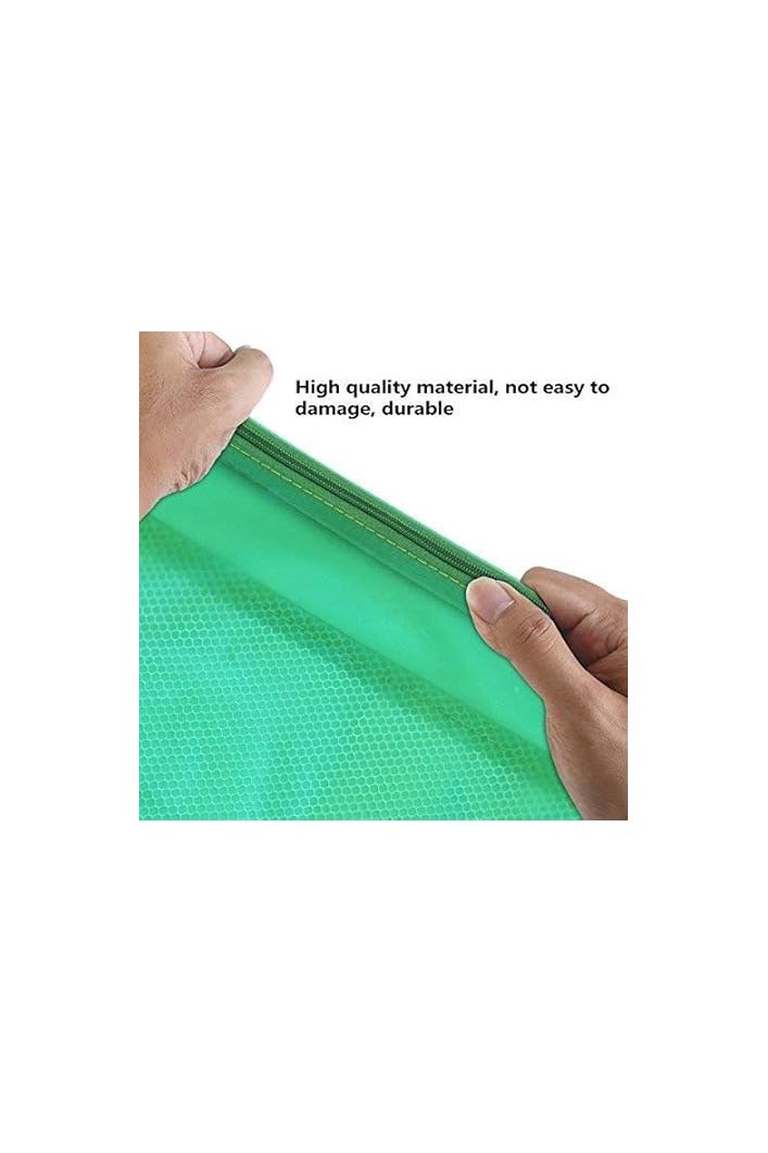 Transparent Plastic File Case with Zipper – A4 Size, Green Color, Durable Mesh Design, Ideal for Documents and Accessories - Image 3