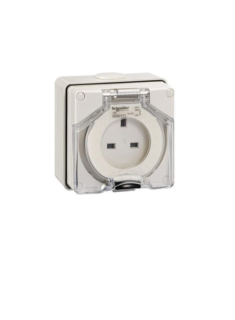 Schneider Surface Outlet 250V 13A 3 Flat IP66 Grey 56 Series 3 Pin Socket - 56S0313 - Image 3