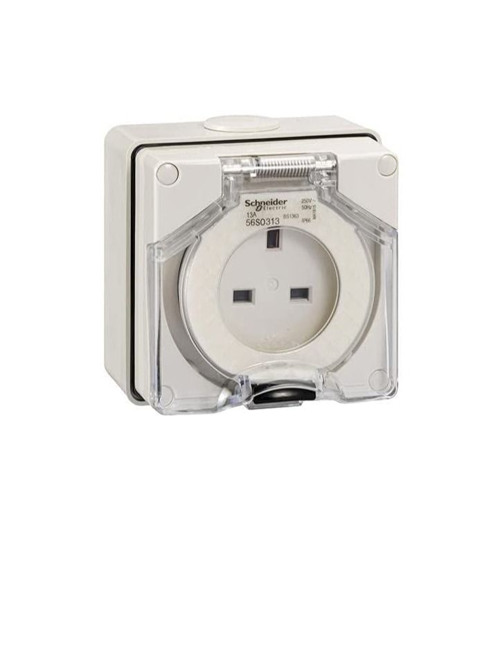 Schneider Surface Outlet 250V 13A 3 Flat IP66 Grey 56 Series 3 Pin Socket - 56S0313 - Image 2
