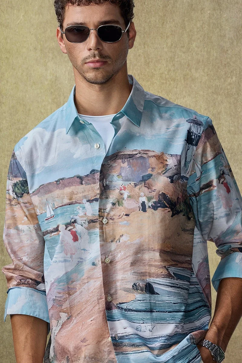 سنيتش قميص مطبوع بنادي اليخوت الفاخر بمنظر بحري