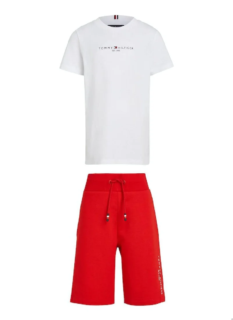 TOMMY HILFIGER Boys' Essential Logo T-Shirt And Shorts Set -  Pure cotton, Red