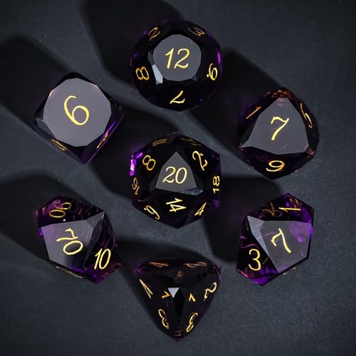 UDIXI 7Piece Glass Dice Set DD MultiFaceted DiamondCut Glass DND Dice for RPG Tabletop Games Purple - Image 1