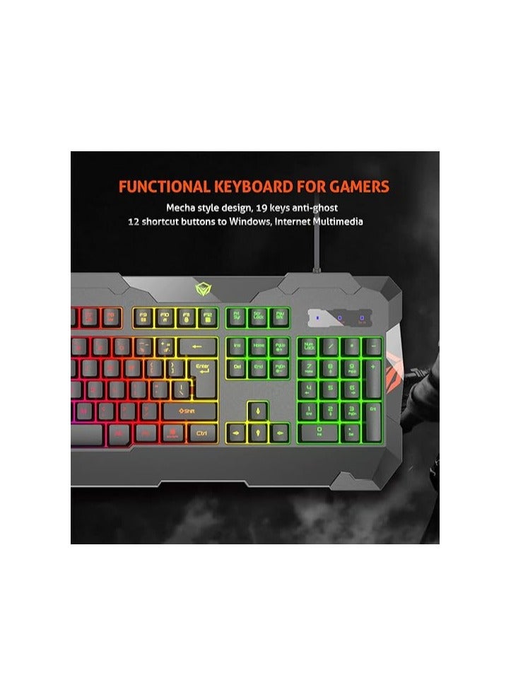 Meetion Meetion MT C505 4 in 1 Gaming Combo Kit, Anti Ghost RGB Gaming Keyboard, 5+1 Buttons 3200DPI Gaming Mouse, Backlit Gaming Headphone with Omni Directional Microphone, High Precision Gaming Mouse Pad  - Image 1