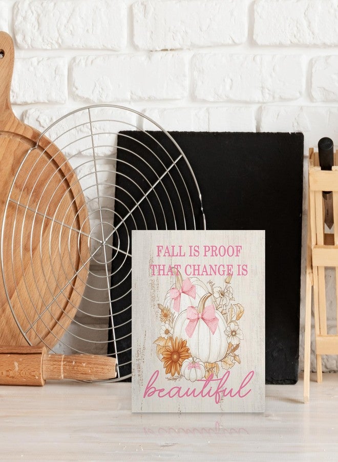 BCUANGD Coquette Pumpkin Desk Decor Decorations - Trendy Autumn Fall Wooden Box Sign, Pink Bows Wood Block Plaque Box Sign for Girls Room Grandmillennial Home Table Decoration, 5x5 Inches - Image 3