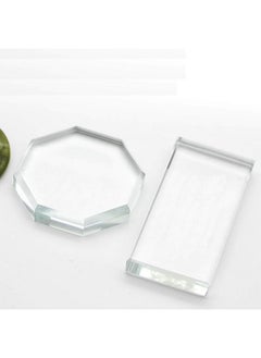 Luzen 2Pcs Professional Eyelash Extension Adhesive Glue Pallet Crystal Glass Eye Lash Base Pad Tray Stand Holder For Fake Eyelashes Extension Makeup Cosmetic Nail Palette Tool Octagon And Rectangle  - Image 3