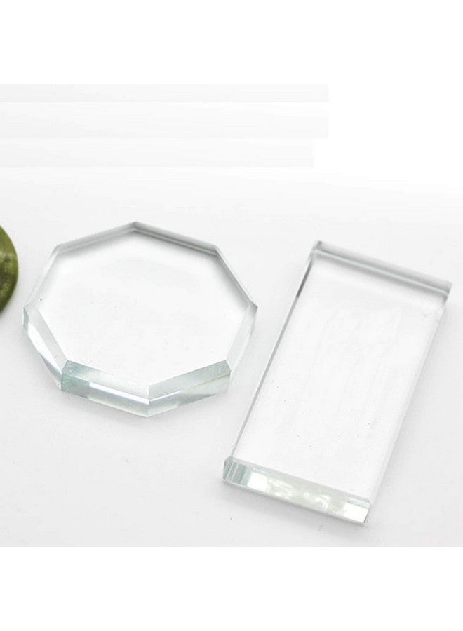 لوزين 2 قطع المهنية رمش تمديد لاصق الغراء البليت الكريستال الزجاج العين لاش قاعدة الوسادة صينية حامل حامل لتمديد الرموش وهمية ماكياج التجميل لوحة الأظافر أداة المثمن والمستطيل - Image 3