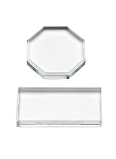 Luzen 2Pcs Professional Eyelash Extension Adhesive Glue Pallet Crystal Glass Eye Lash Base Pad Tray Stand Holder For Fake Eyelashes Extension Makeup Cosmetic Nail Palette Tool Octagon And Rectangle  - Image 1