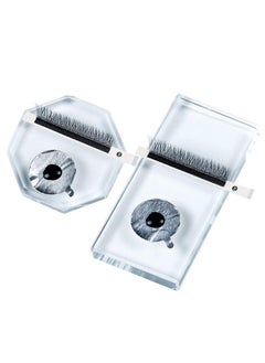 Luzen 2Pcs Professional Eyelash Extension Adhesive Glue Pallet Crystal Glass Eye Lash Base Pad Tray Stand Holder For Fake Eyelashes Extension Makeup Cosmetic Nail Palette Tool Octagon And Rectangle  - Image 2