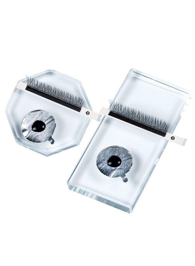 لوزين 2 قطع المهنية رمش تمديد لاصق الغراء البليت الكريستال الزجاج العين لاش قاعدة الوسادة صينية حامل حامل لتمديد الرموش وهمية ماكياج التجميل لوحة الأظافر أداة المثمن والمستطيل - Image 2