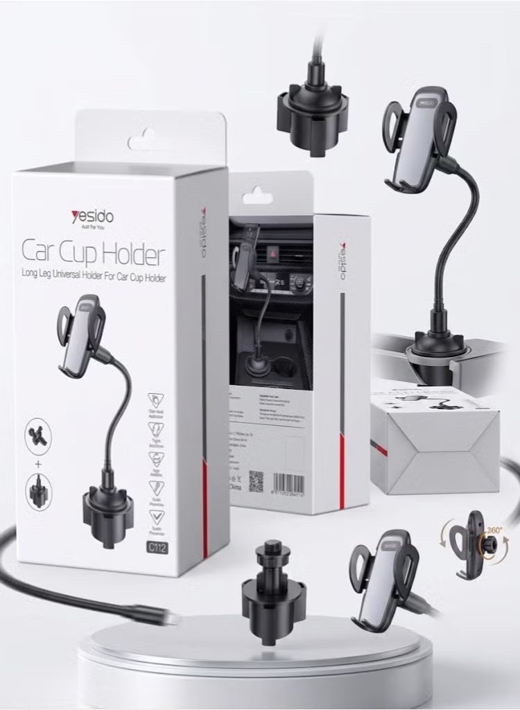 Yesido C112 Car Cup Holder Phone Mount with Flexible Gooseneck Arm and Air Vent Clip, Universal 360° Rotating Mobile Holder - Image 2
