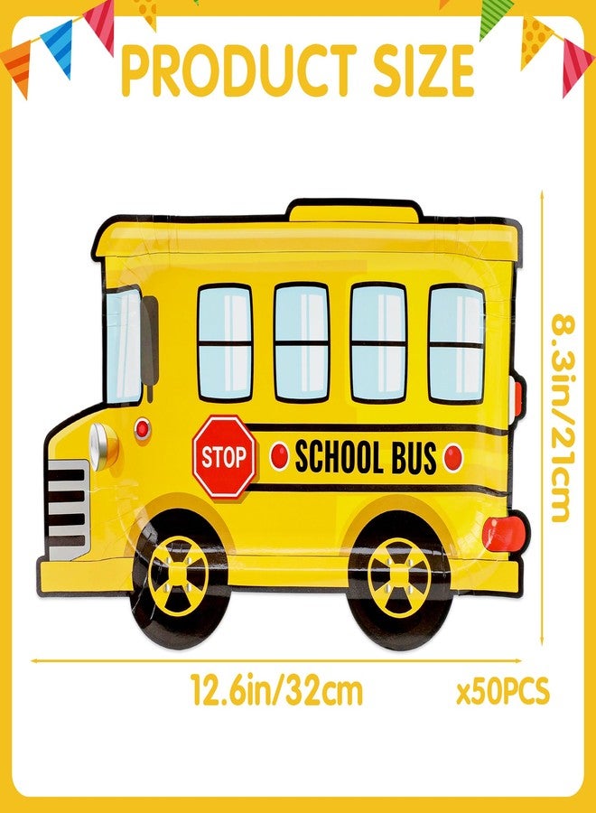 Hokinaa School Bus Party Decorations - 50 Pcs 12.6 x 8.3 in Yellow Bus Back to School Birthday Party Plates, First Day of Kindergarten Disposable Paper Tableware, Classroom Decor Supplies for Students - Image 2