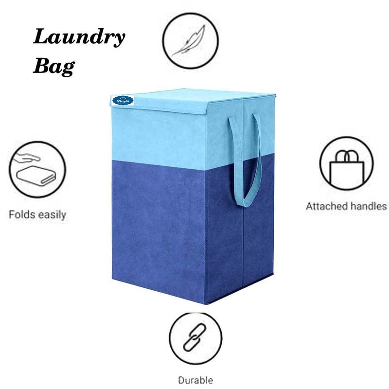 SKYLII SKYLII Laundry Bag 45 L Durable and Collapsible Laundry storage Bag Clothes Toys Storage Foldable 68 L Laundry Basket With Lid and Side Handles for Dirty Clothes Combo Pack of 2 Pc BlueMulticolour  - Image 4