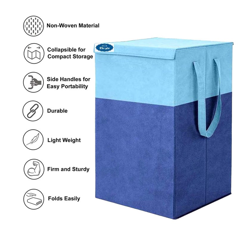 SKYLII SKYLII Laundry Bag 45 L Durable and Collapsible Laundry storage Bag Clothes Toys Storage Foldable 68 L Laundry Basket With Lid and Side Handles for Dirty Clothes Combo Pack of 2 Pc BlueMulticolour  - Image 5