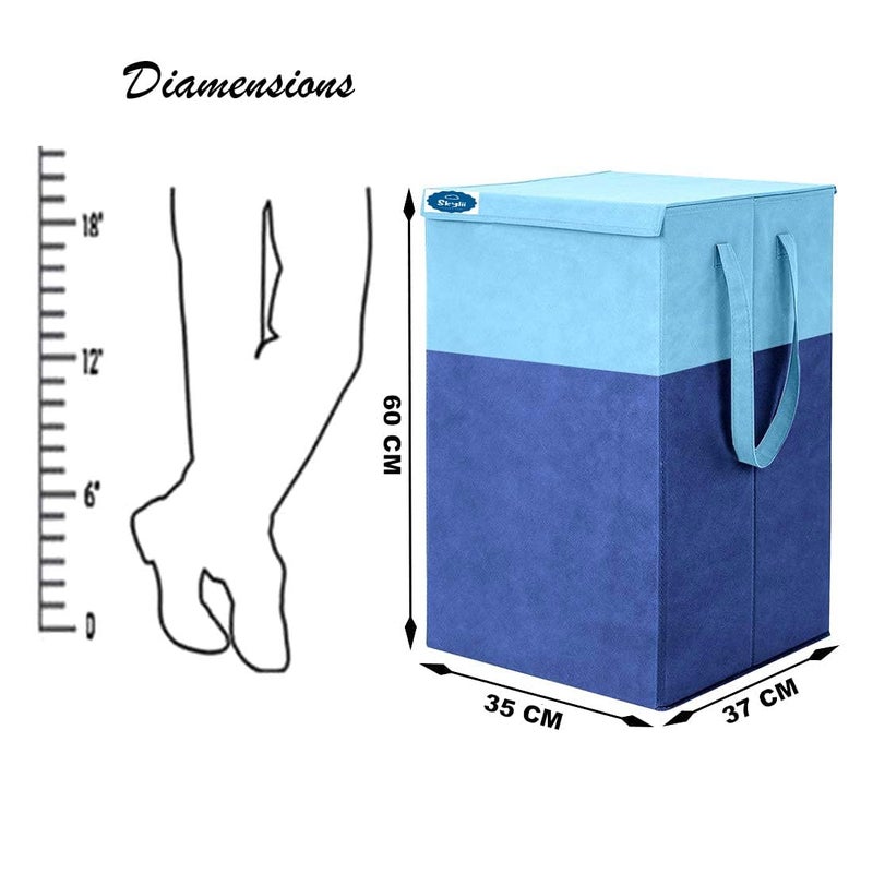 SKYLII SKYLII Laundry Bag 45 L Durable and Collapsible Laundry storage Bag Clothes Toys Storage Foldable 68 L Laundry Basket With Lid and Side Handles for Dirty Clothes Combo Pack of 2 Pc BlueMulticolour  - Image 3