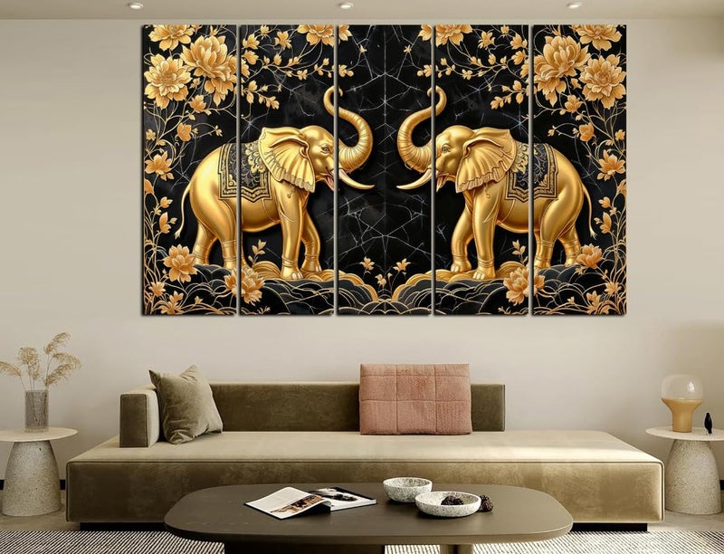 CN Retails Dual Elephant 3D Effect Wall Art Canvas Painting for Home, Drawing Room, Office, Wall Decor | MDF Wooden Frame, Vibrant Colorful With Modern Style Hanging for Positivity & Vastu(30x48 Inch) - Image 1