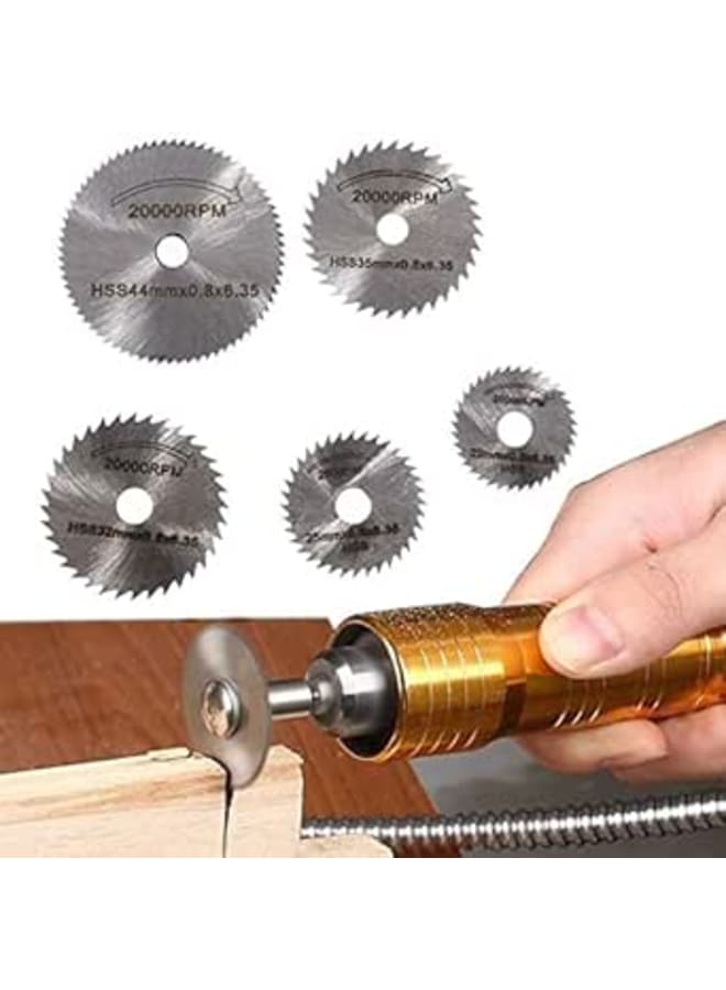 دي آي واي كرافتس قطع من شفرات المنشار الدوارة من DIY Crafts، شفرات قطع عجلة قرص المنشار الفولاذية مع عمود مستقيم 1/8 بوصة للمثاقب الدوارة + عمود واحد (عبوة من مجموعة واحدة، لون فضي من الفولاذ المقاوم للصدأ)