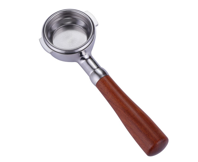 Joytata 58mm Bottomless Portafilter Fits E61 Grouphead Espresso Machine Stainless Steel Naked Portafilter Along with Espresso Filter Basket Coffee Bottomless HandleWooden