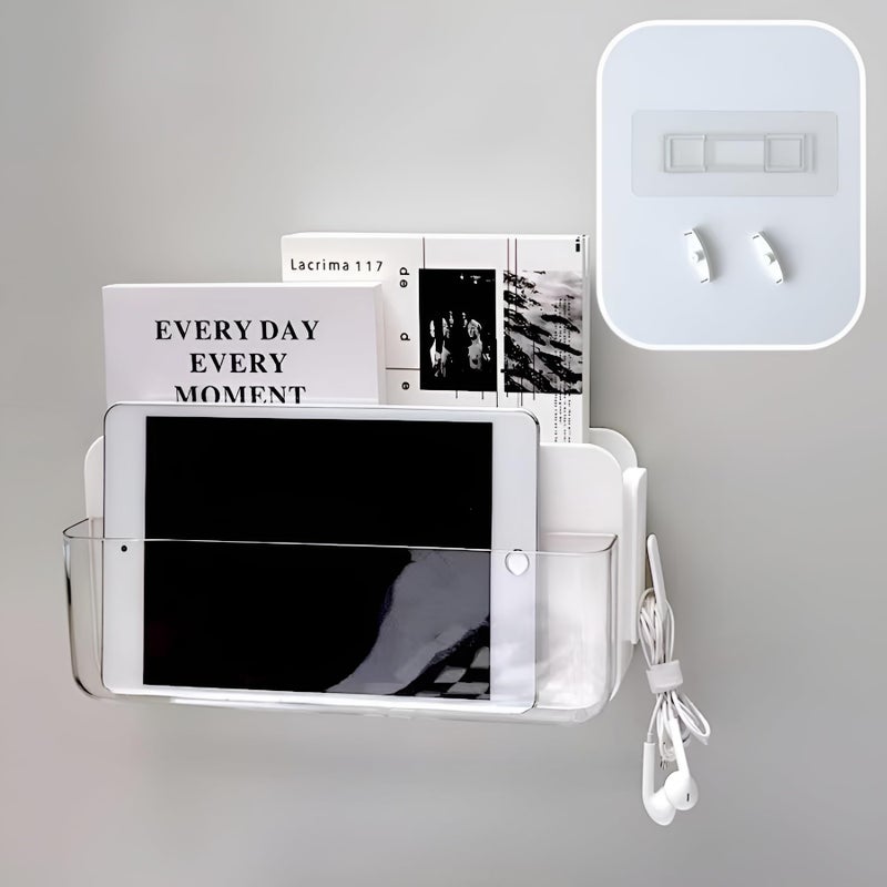 GWEOBZ Adhesive Remote Control Holder Wall Mounted Phone Charging Holder Universal Controller Holder Wall Mount Storage Organizer Box No Drilling Home Office Desk (Bedside Shelf) - Image 2