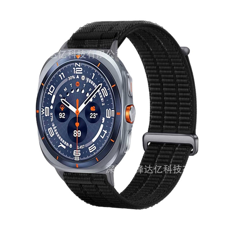 Adjustable Loop Strap Smartwatch Band Compatible with Samsung Galaxy Watch Ultra with Fit Replacement Strap Black in Nylon - Image 1