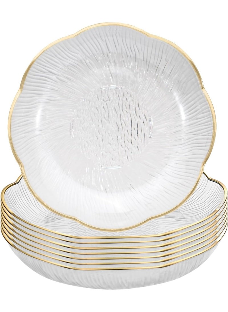 Relex 6 Inch Clear White Acrylic Salad Plates Set of 6, Small Plastic Dinner Dessert Plates, Round Kitchen Appetizer Plates, Shallow Bowl Dish for Restaurant Lunch Snack Bread Fruit Party - Image 1