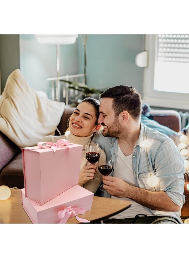 2Pack Large Gift Box 31x22x10cm - Pink Luxury Premium Present Box with Magnetic Lid & Silk Ribbon, Specially Designed for Holidays Wedding Birthday Anniversaries Gift Packaging - Image 2