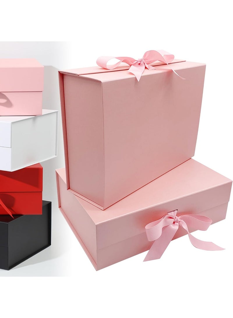 2Pack Large Gift Box 31x22x10cm - Pink Luxury Premium Present Box with Magnetic Lid & Silk Ribbon, Specially Designed for Holidays Wedding Birthday Anniversaries Gift Packaging - Image 1