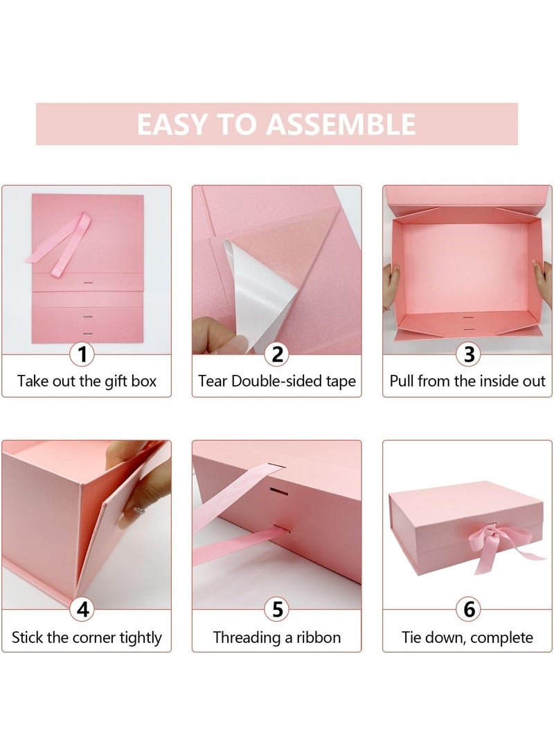 2Pack Large Gift Box 31x22x10cm - Pink Luxury Premium Present Box with Magnetic Lid & Silk Ribbon, Specially Designed for Holidays Wedding Birthday Anniversaries Gift Packaging - Image 4
