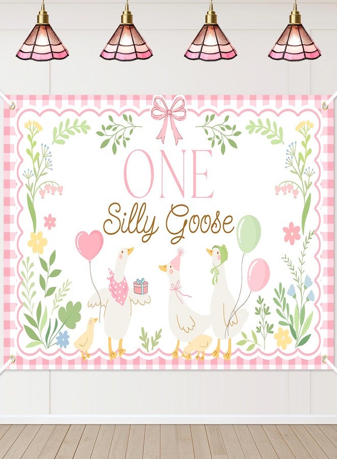 Avezano One Silly Goose Backdrop Banner for Kids Goose 1st Birthday Party Decoration Duck Farm Barnyard 1st First Birthday Party Supplies (Pink, 6x3.6ft) - Image 1